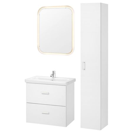 Комплект мебели для ванной,8 предм., белый/ПИЛКОН смеситель 64x43x65 см IKEA FISKÅN ФИСКОН / TVÄLLEN ТВЭЛЛЕН 794.373.53