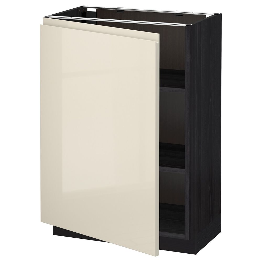 Напольный шкаф с полками, черный, Воксторп глянцевый светло-бежевый 60x37 см IKEA МЕТОД 392.245.70 - схема-чертеж с размерами