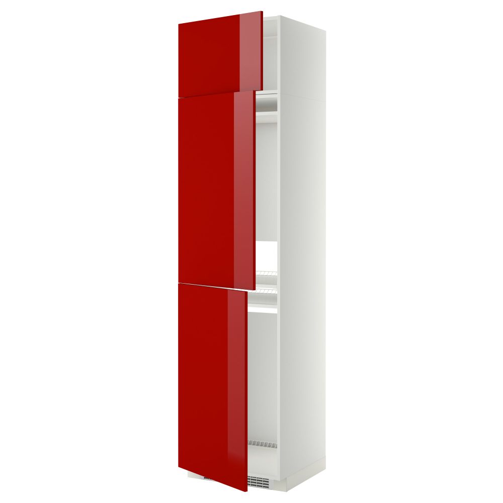 Высокий шкаф для холодильника или морозильника, с 3 дверями МЕТОД, белый, Рингульт красный (60x60x240 см) - схема-чертеж с размерами