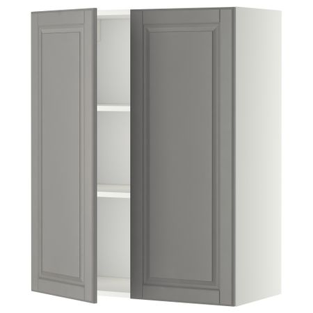 Навесной шкаф с полками, 2 дверцы, белый, Bodbyn серый, 80x100 см IKEA METOD МЕТОД 794.639.45