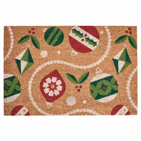 VINTERFINT Придверный коврик - орнамент «елочные шары» кокос/разноцветный 60x90 см - фото 1