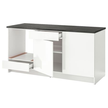 Напольный шкаф с дверцами и ящиком, глянцевый белый 180 см IKEA KNOXHULT КНОКСХУЛЬТ 803.369.18