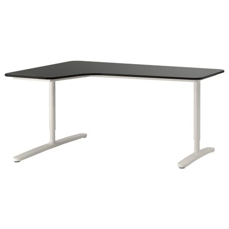 Угловой письменный стол левосторонний БЕКАНТ, черно-коричневый, белый (160x110 см)