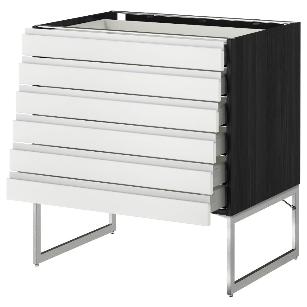 Напольный шкаф 6 фронтальных панелей, 6 нижних ящиков МЕТОД / МАКСИМЕРА, черный, Нодста белый - схема-чертеж с размерами
