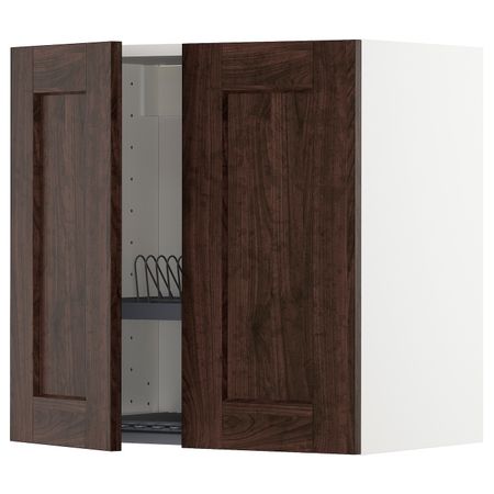 Навесной шкаф с сушилкой/2дверцы, белый/Эдсерум коричневый 60x60 см IKEA METOD МЕТОД 094.453.99