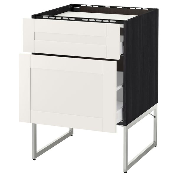 Напольный шкаф, 2 фронтальных панели, 3 ящика МЕТОД / МАКСИМЕРА, черный, Сэведаль белый - схема-чертеж с размерами