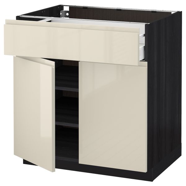 Напольный шкаф + ящик/2дверцы, черный, Воксторп глянцевый светло-бежевый 80x60 см IKEA МЕТОД 892.384.47 - схема-чертеж с размерами