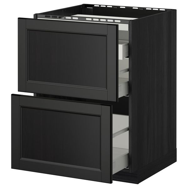 Напольный шкаф, 2 фронтальных панели, 3 ящика МЕТОД / МАКСИМЕРА, черный, Лаксарби черно-коричневый - схема-чертеж с размерами