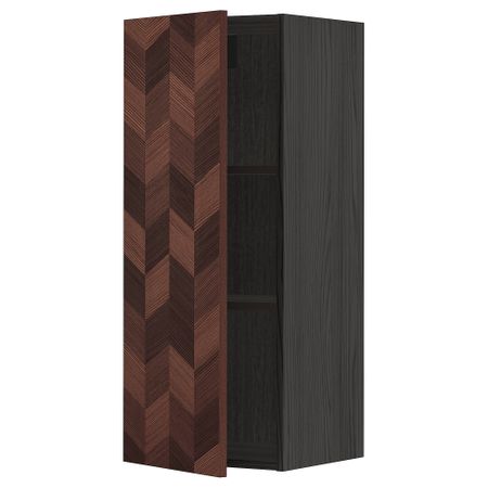 Навесной шкаф с полками, черный Hasslarp, коричневый с рисунком, 40x100 см IKEA METOD МЕТОД 694.669.54