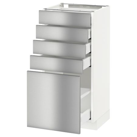 Напольный шкаф с 5 ящиками МЕТОД / МАКСИМЕРА, белый, Гревста нержавеющ сталь