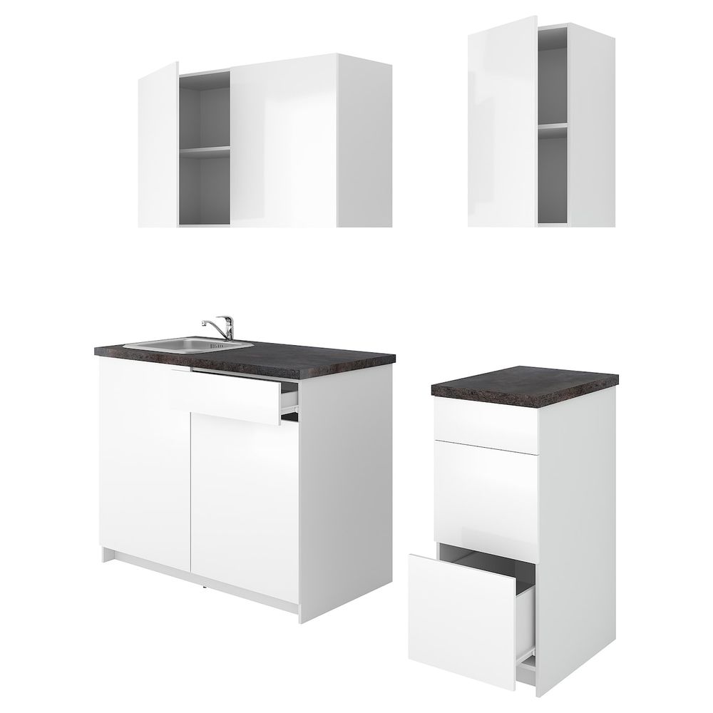 Кухня, глянцевый белый 160x61x220 см IKEA KNOXHULT КНОКСХУЛЬТ 894.015.13 - фото 1