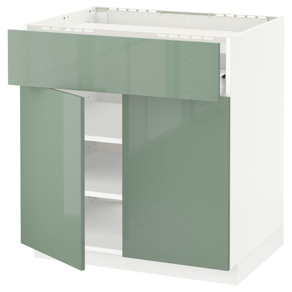 Напольный шкаф для варочной панели, ящик, полка, 2 дверцы МЕТОД / ФОРВАРА, белый, Калларп светло-зеленый (80x60 см) - схема-чертеж с размерами