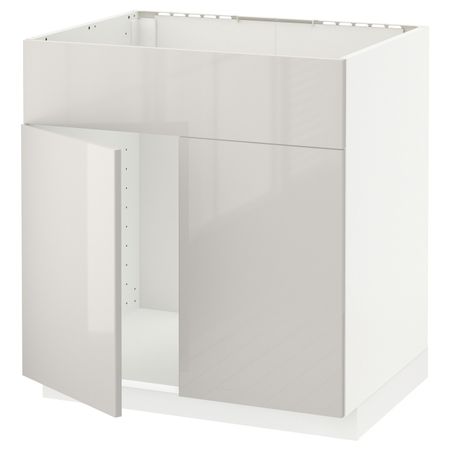 Шкаф под мойку/2 двери/фасад, белый/Рингульт светло-серый 80x60 см IKEA METOD МЕТОД 994.445.07