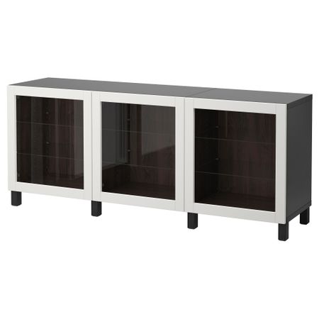 Комбинация для хранения с дверцами БЕСТО, черно-коричневый, Синдвик светло-серый прозрачное стекло (180x40x74 см)