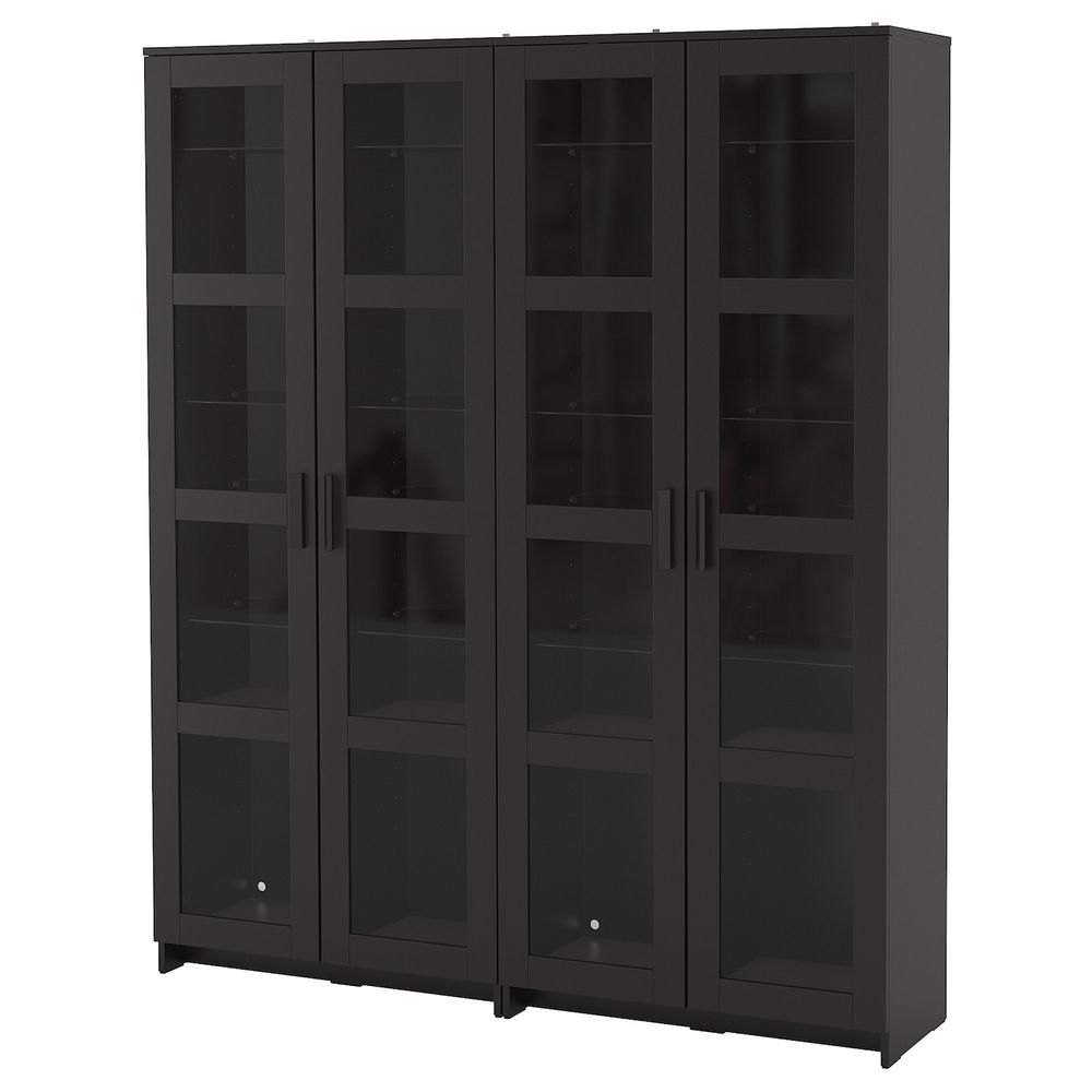 Комбинация для хранения + стеклянная дверц, черный 160x35x190 см IKEA BRIMNES БРИМНЭС 692.782.36 - фото 1