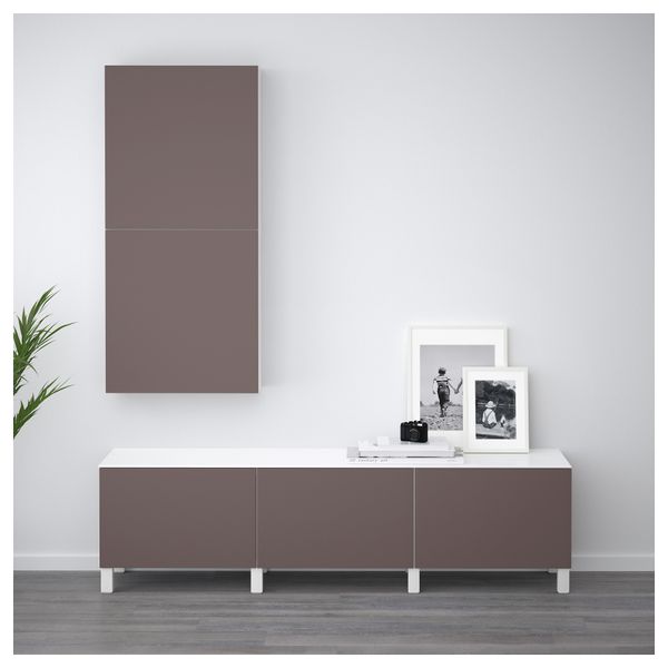 Комбинация для хранения с ящиками БЕСТО, белый, Вальвикен темно-коричневый (180x42x48 см) - схема-чертеж с размерами