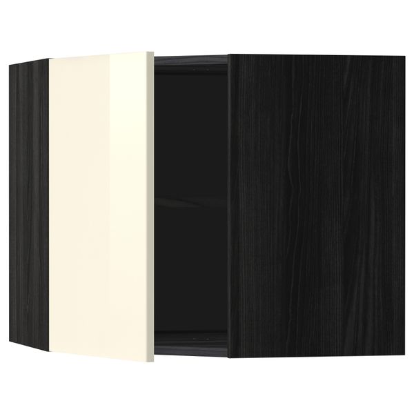 Угловой навесной шкаф с полками МЕТОД, черный, Рингульт кремовый - схема-чертеж с размерами