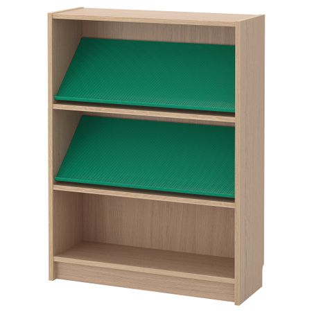 Стеллаж с наклонной полкой БИЛЛИ / БОТТНА, дубовый шпон, беленый, зеленый (80x28x106 см)