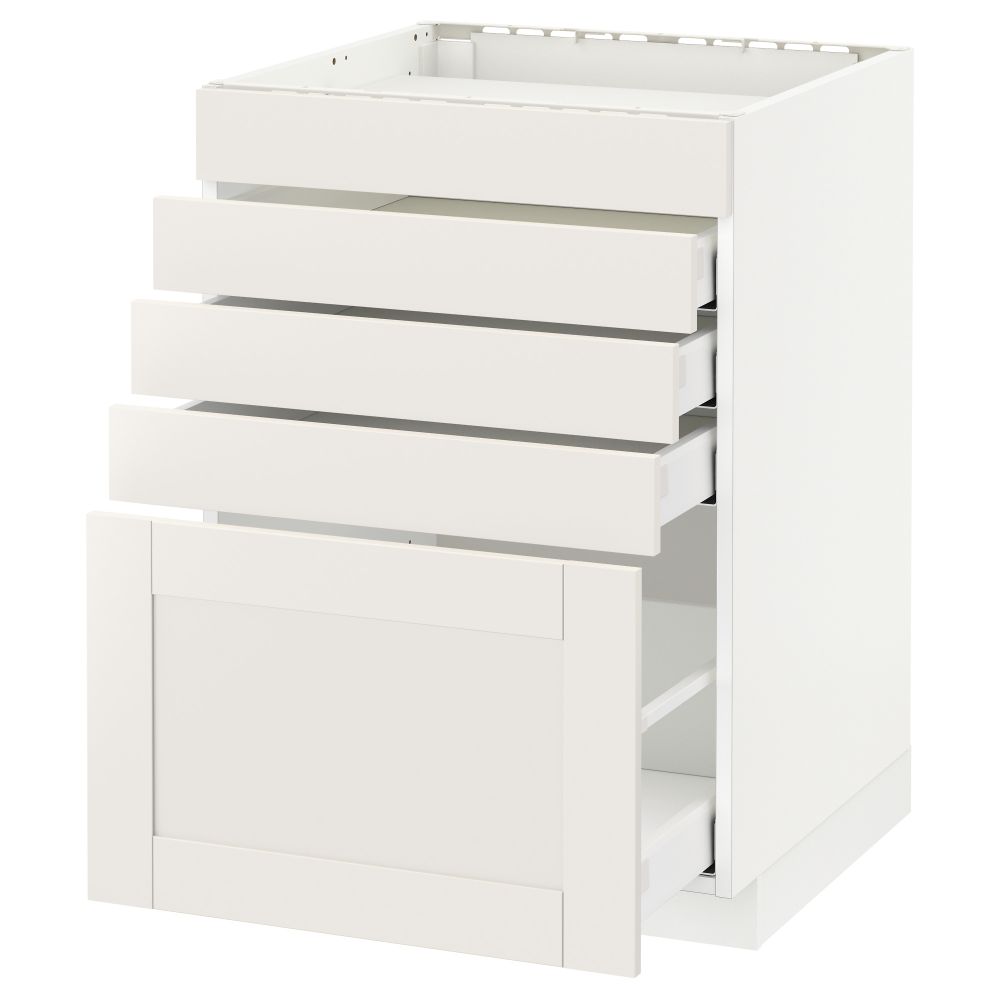 Напольный шкаф для варочной панели, 5 фасадов, 4 ящиков МЕТОД / МАКСИМЕРА, белый, Сэведаль белый - схема-чертеж с размерами