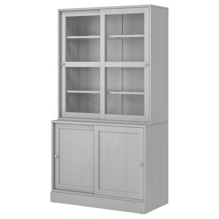 Комбинация с раздвижными дверьми, серый 121x47x212 см IKEA HAVSTA ХАВСТА 892.659.16