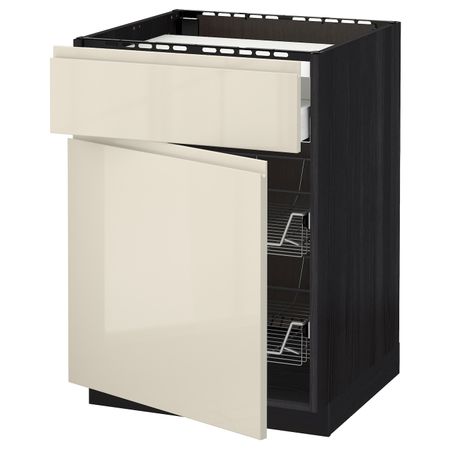 Напольный шкаф для варочной панели, ящик, 2 проволочных крзн, черный, Воксторп глянцевый светло-бежевый 60x60 см IKEA МЕТОД
