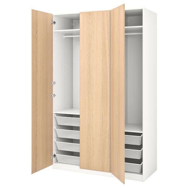 Гардероб, белый, Репвог дубовый шпон, беленый 150x60x236 см IKEA ПАКС 293.001.64 - фото 1