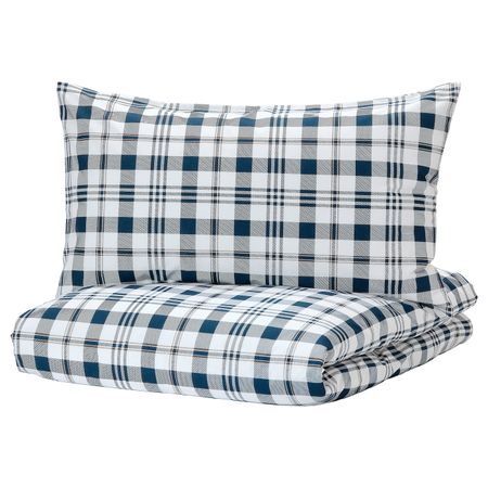 Пододеяльник и 2 наволочки, белый синий/клетка 200x200/50x70 см IKEA SPIKVALLMO СПИКВАЛЛЬМО 504.664.35