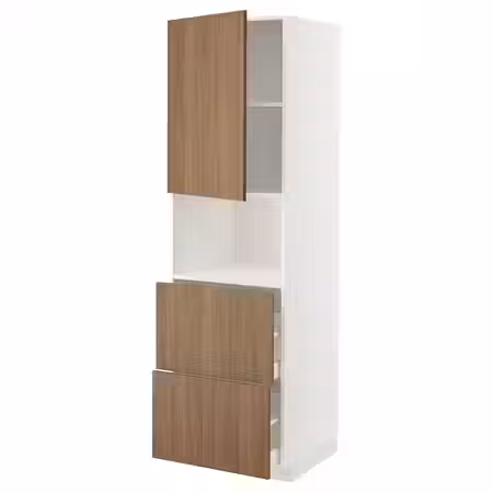 METOD / MAXIMERA Высокий шкаф д/СВЧ/дверца/2ящика - белый/тисторп под грецкий орех 60x60x200 см