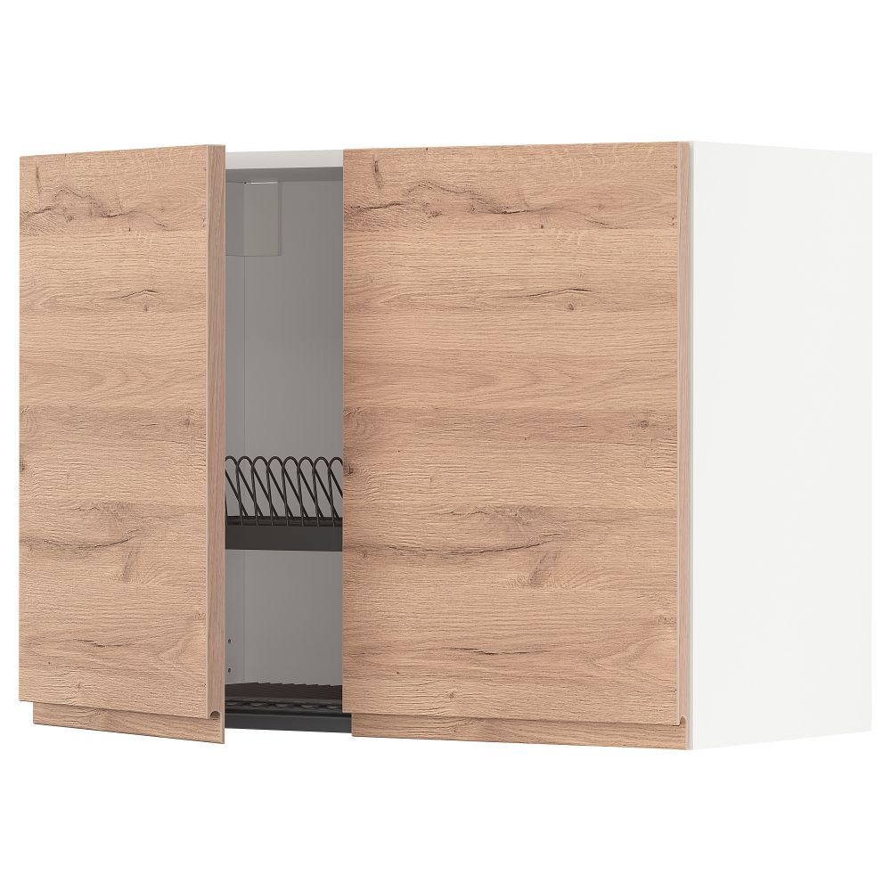 Навесной шкаф с сушилкой, 2 дверцы, 80x60 см, белый, Voxtorp под дуб IKEA METOD МЕТОД 994.678.48 - фото 1