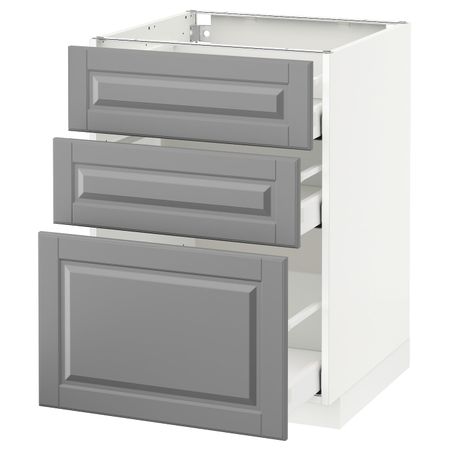 Напольный шкаф с 3 ящиками, белый/Будбин серый 60x60 см IKEA METOD МЕТОД / MAXIMERA МАКСИМЕРА 192.325.09