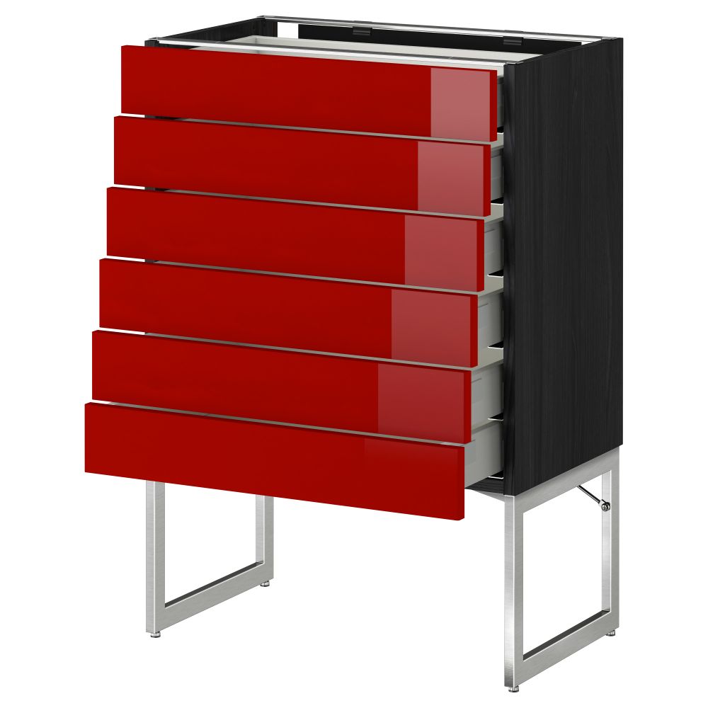 Напольный шкаф 6 фронтальных панелей, 6 нижних ящиков МЕТОД / МАКСИМЕРА, черный, Рингульт красный - схема-чертеж с размерами