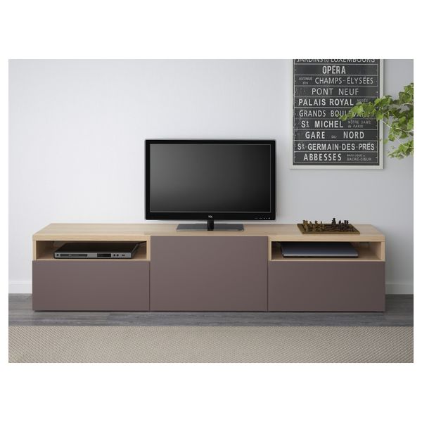 Тумба под ТВ БЕСТО, под беленый дуб, Вальвикен темно-коричневый (180x40x38 см) - фото 2