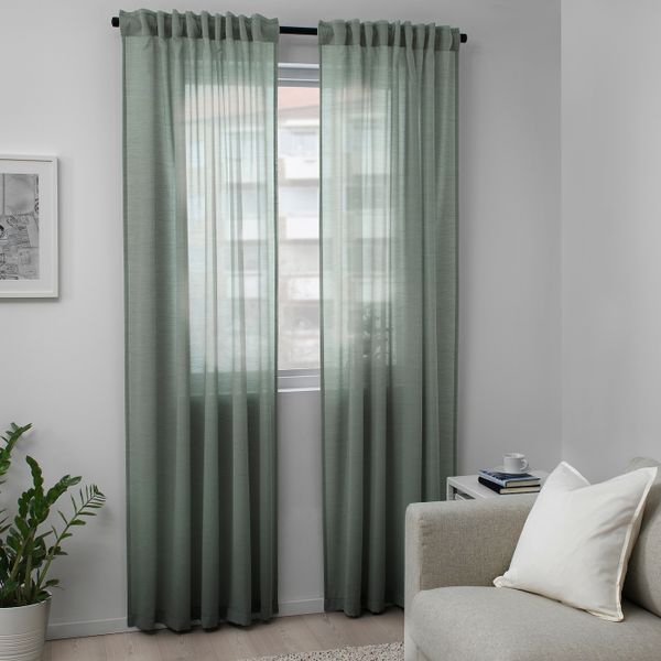 Гардины, 1 пара, серо-зеленый 145x300 см IKEA ХИЛЬЯ 104.250.17 - схема-чертеж с размерами