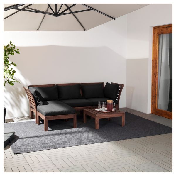 3-местный диван + табурет для ног, садовый ЭПЛАРО, коричневая морилка, Холло черный черный (143/223x80x73 см) - фото 2