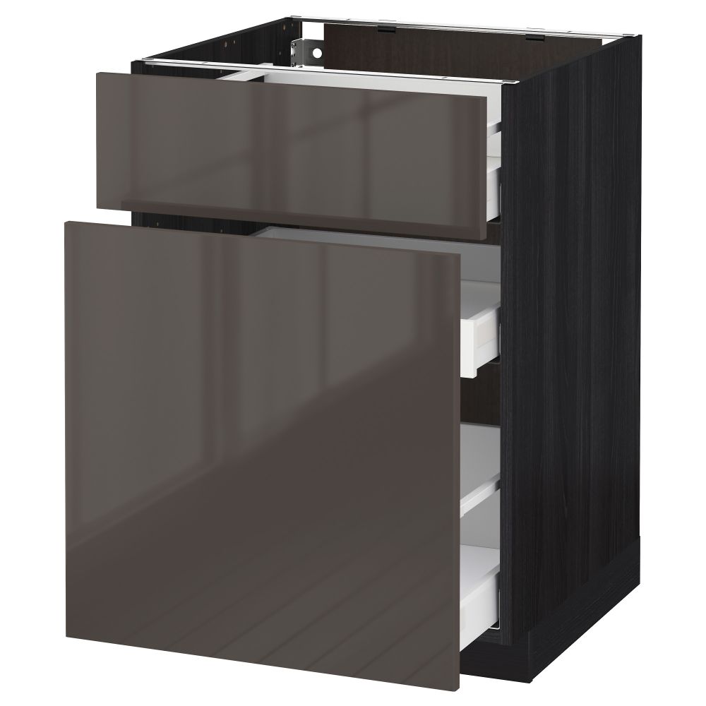 Напольный шкаф, выдвижной секцией, ящик МЕТОД / МАКСИМЕРА, черный, Рингульт серый - схема-чертеж с размерами