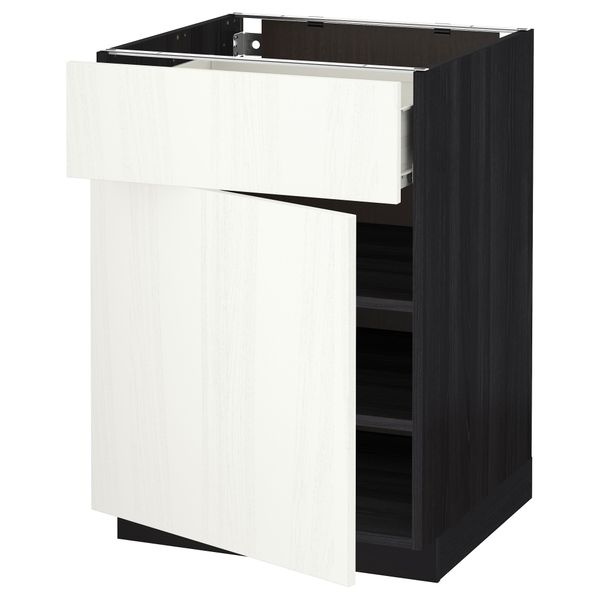 Напольный шкаф с ящиком, дверью МЕТОД / ФОРВАРА, черный, Росдаль белый - схема-чертеж с размерами