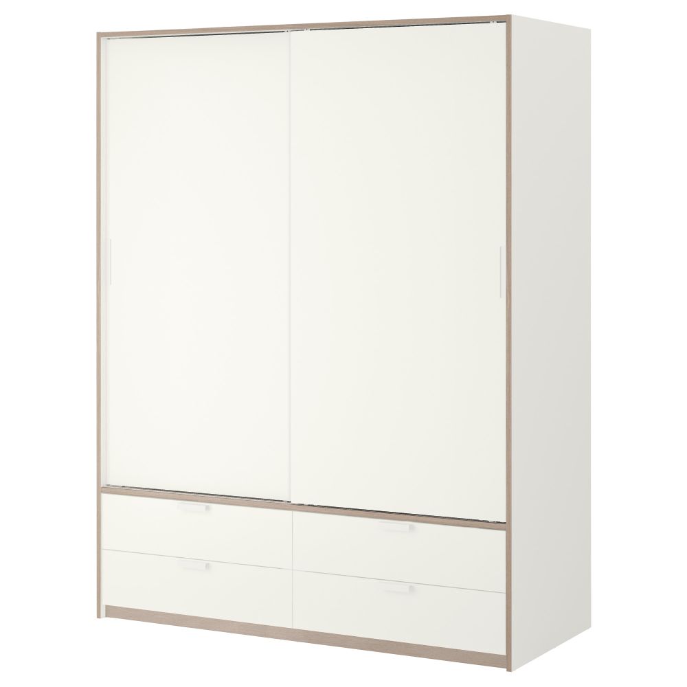 Гардероб с раздвижными дверцами/ 4 ящика ТРИСИЛ, белый, светло-серый (154x205 см) - фото 1