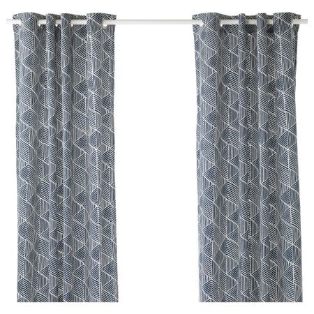 Гардины, 1 пара НИННЕРЁРТ, синий/белый (145x300 см)