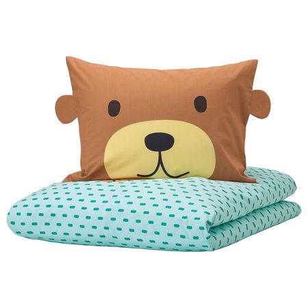 Пододеяльник и наволочка, медведь бирюзовый 150x200/50x70 см IKEA KÄPPHÄST КЭППХЭСТ 104.557.21