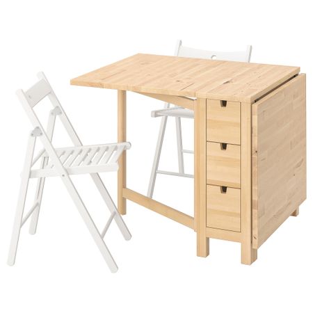 Стол и 2 складных стула, 26, 89, 152 см, береза, белый IKEA TERJE ТЕРЬЕ, NORDEN НОРДЕН 194.424.18