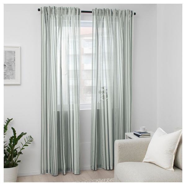 Гардины, 2 шт., серый/в полоску 145x300 см IKEA PRAKTKLOCKA ПРАКТКЛОККА 104.363.65 - фото 4