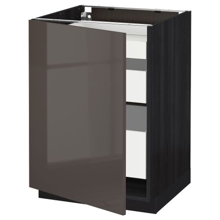 Напольный шкаф с 1 дверцей, 3 ящика МЕТОД / МАКСИМЕРА, черный, Рингульт серый