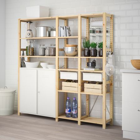 3 секции/шкаф/полки, сосна, белый 178x30x179 см IKEA ИВАР 392.481.23