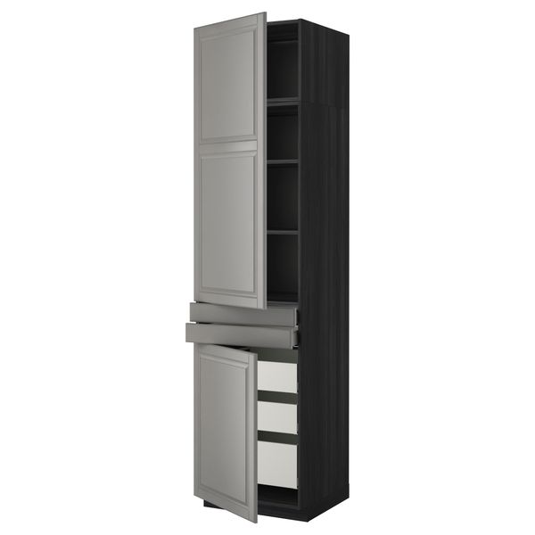 Высокий шкаф + полки, 5 ящиков, 2 дверцы, 2 фронтальных МЕТОД / МАКСИМЕРА, черный, Будбин серый - фото 1