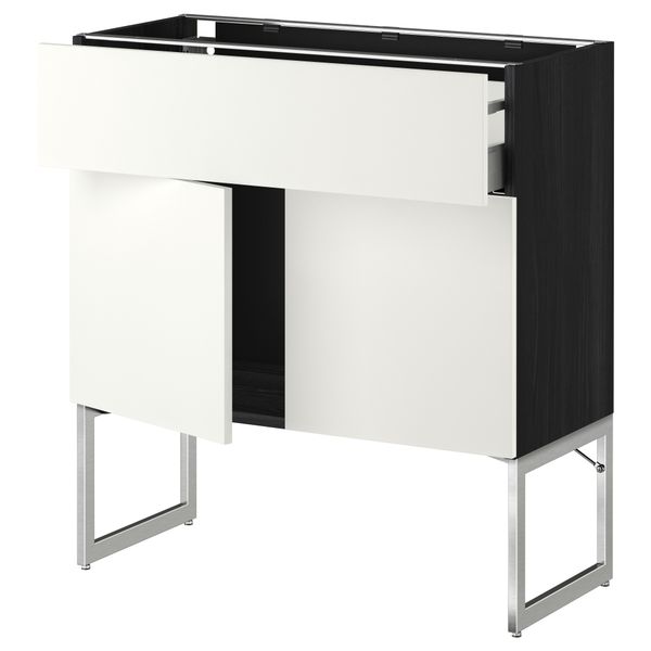 Напольный шкаф, полки, ящик, 2 двери МЕТОД / МАКСИМЕРА, черный, Хэггеби белый - схема-чертеж с размерами