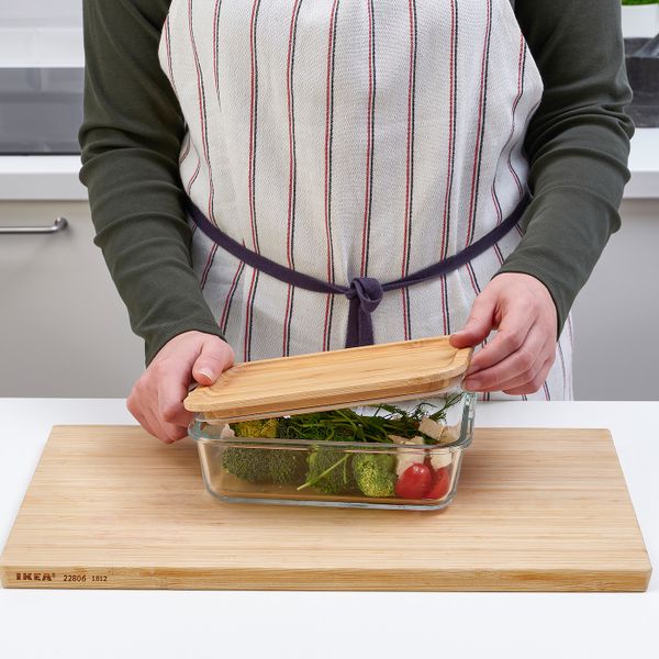 Контейнер для продуктов с крышкой, прямоугольной формы стекло/бамбук 1.0 л IKEA IKEA 365+ ИКЕА/365+ 692.690.67 - фото 1