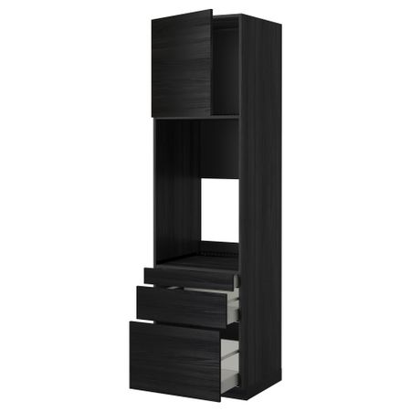 Высокий шкаф для двойной духовки, 3 ящика, дверца МЕТОД / МАКСИМЕРА, черный, Тингсрид черный