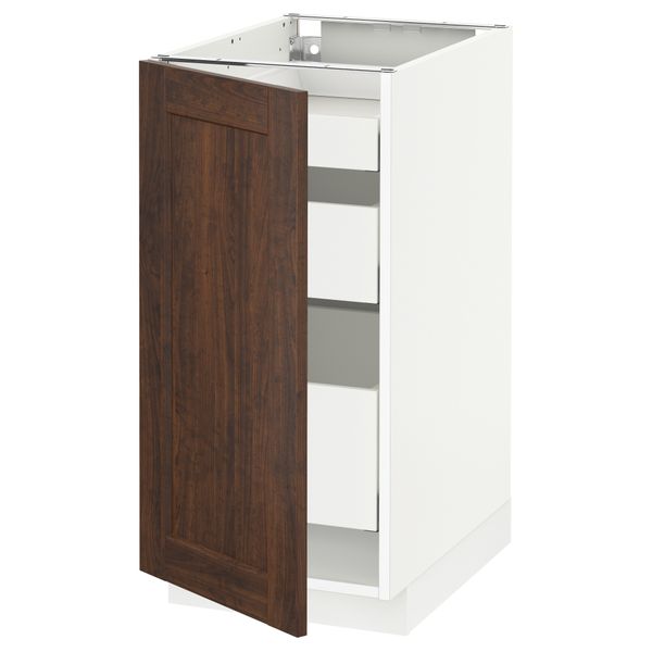 Напольный шкаф с 1 дверцей, 3 ящика МЕТОД / МАКСИМЕРА, белый, Эдсерум коричневый - схема-чертеж с размерами