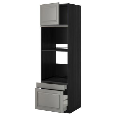 Высокий шкаф для духовки комбинированный, духовка + дверца, 2 ящика МЕТОД / МАКСИМЕРА, черный, Будбин серый