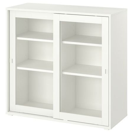 VIHALS Шкаф+раздвижные стеклянные дверцы - белый 95x37x90 см